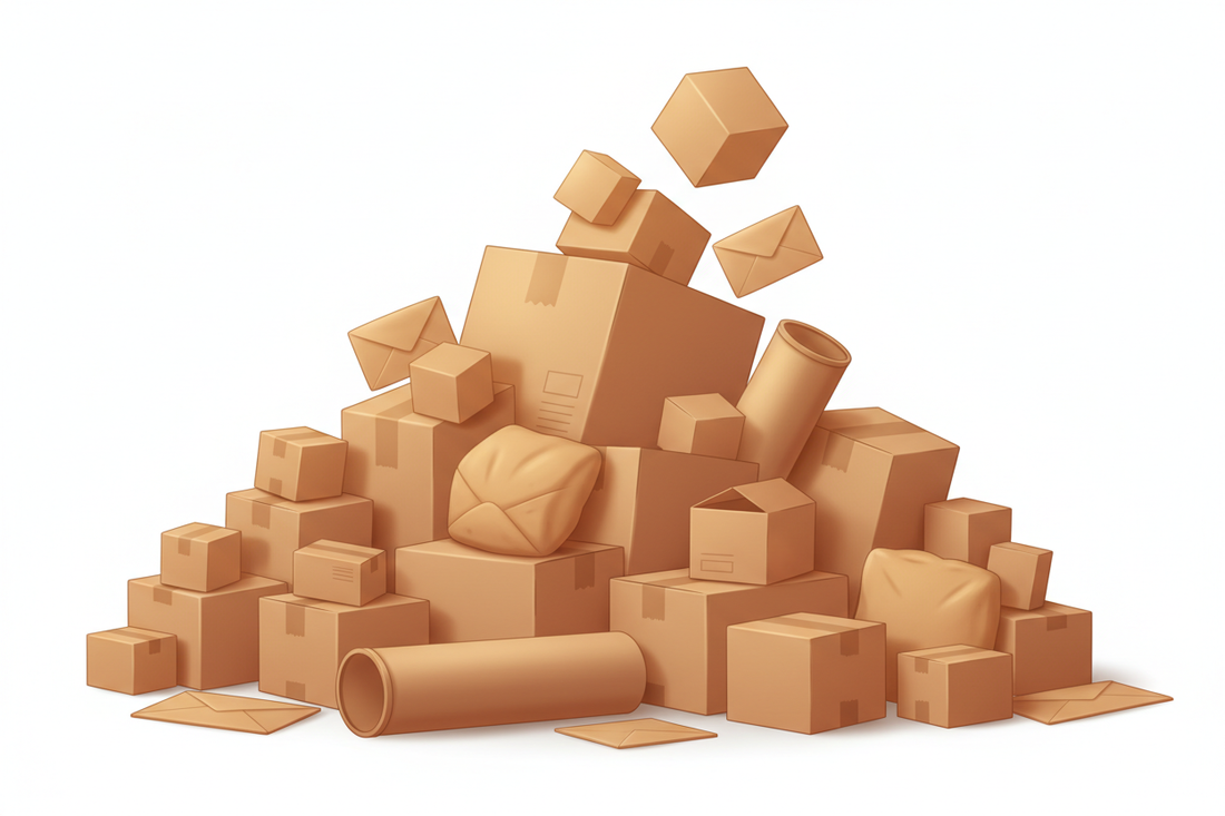 A large pile of different sizes and shapes of parcels