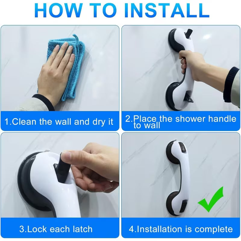 Pack of 2 shower rails grab bars 30cm long with suction attachment