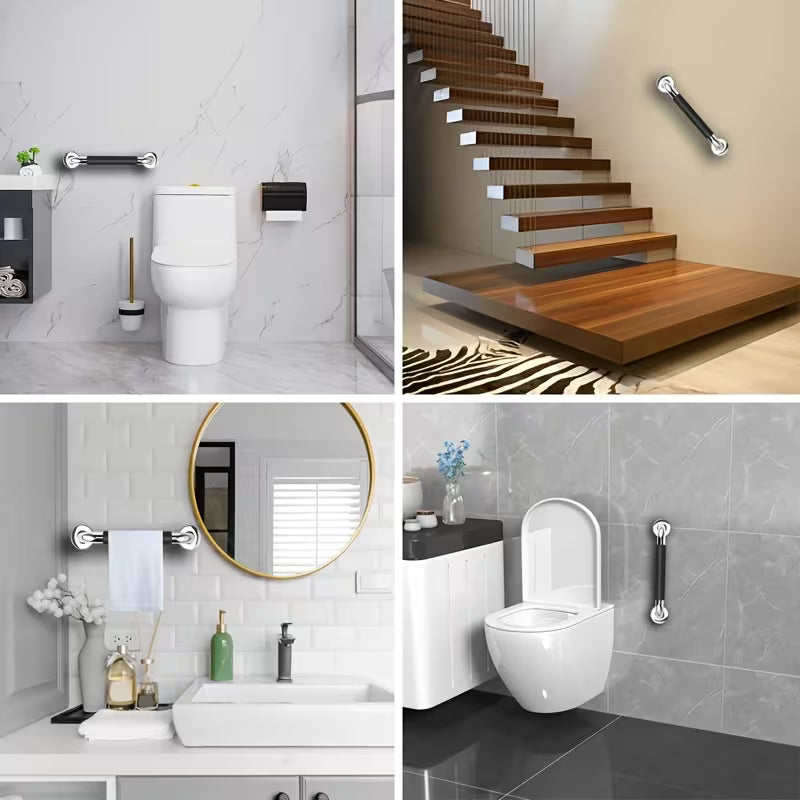 Pack of 2 shower handles grab rails disability aids - 30cm stainless steel with silicon grip