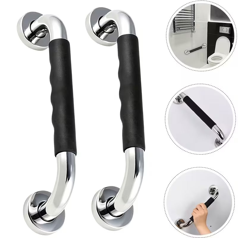 Pack of 2 shower handles grab rails disability aids - 30cm stainless steel with silicon grip