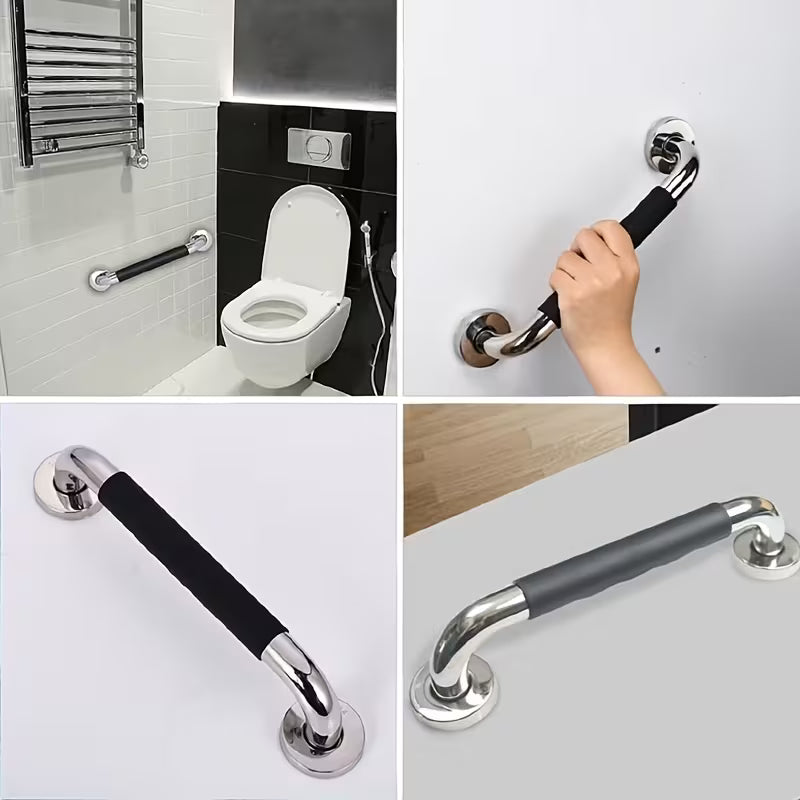 Pack of 2 shower handles grab rails disability aids - 30cm stainless steel with silicon grip