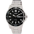 Lorus Mens Sports Day Date Black Dial Seigaiha-mon With Stainless Steel Bracelet RH355AX9