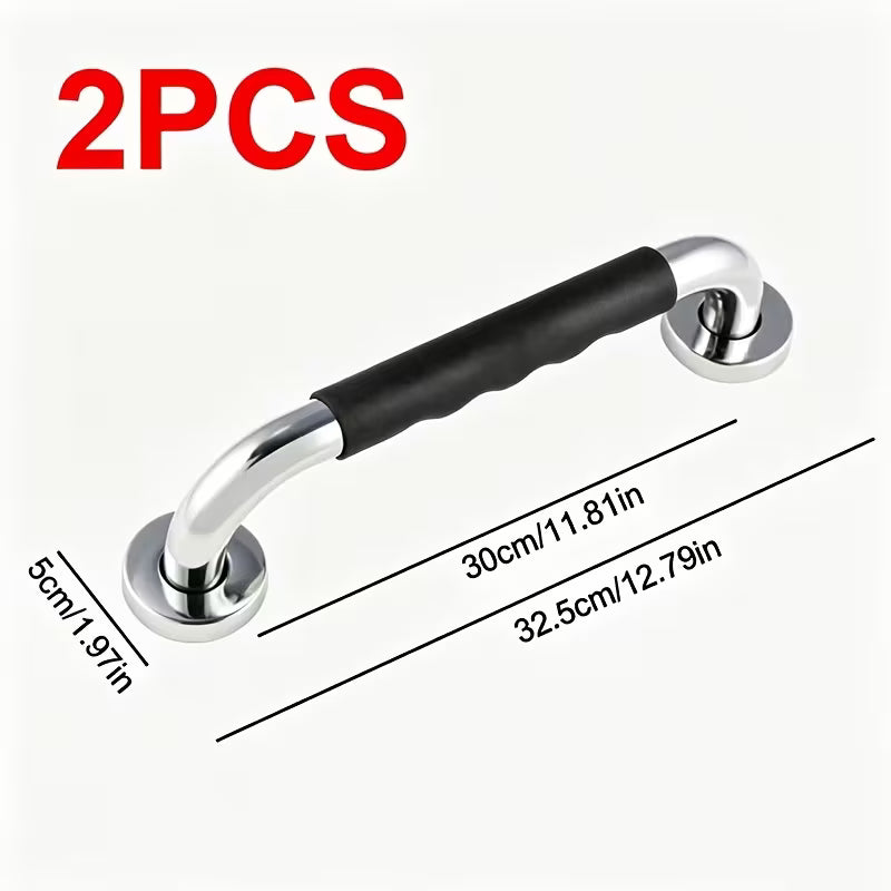 Pack of 2 shower handles grab rails disability aids - 30cm stainless steel with silicon grip