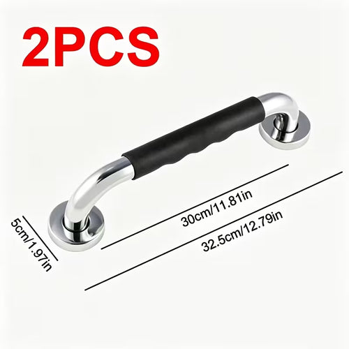 Pack of 2 shower handles grab rails disability aids - 30cm stainless steel with silicon grip