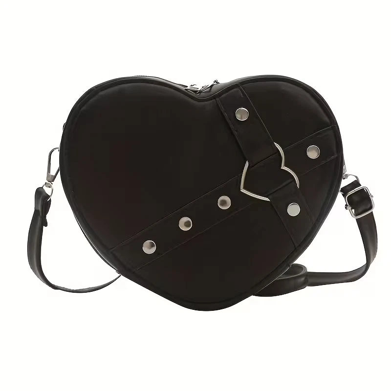 Heart shaped shoulder bag with metal studs