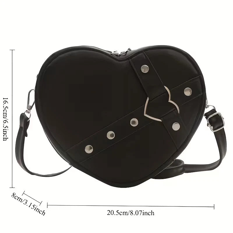 Heart shaped shoulder bag with metal studs