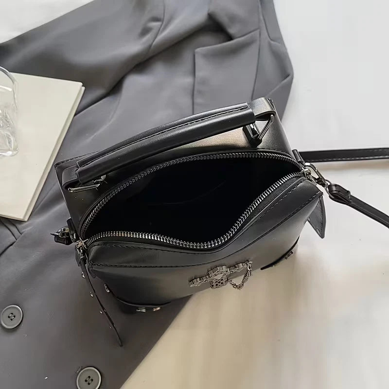 Gothic/punk bag inspired handbag/shoulder bag with with studs and metal cross motif