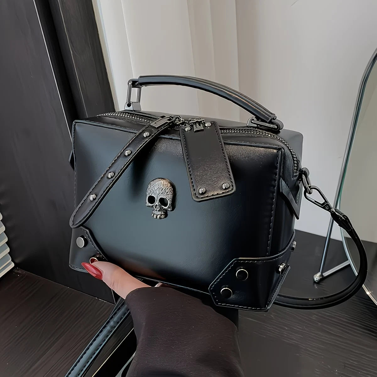 Gothic/punk bag inspired handbag/shoulder bag with with studs and metal skull motif