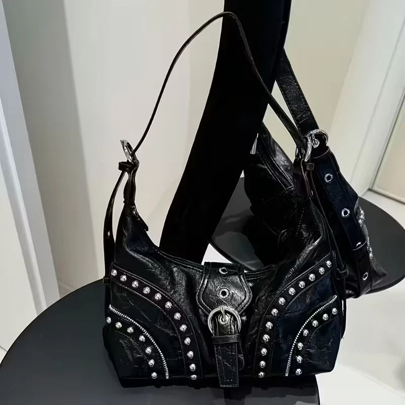 Gothic/punk studded biker style under arm / shoulder  bag