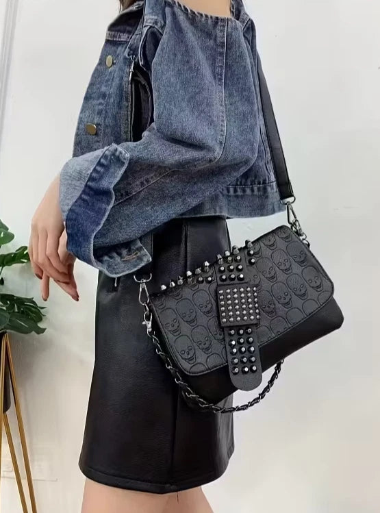 Gothic / Punk Skull embossed studded shoulder bag