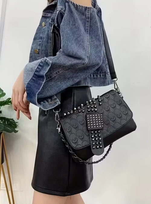 Gothic / Punk Skull embossed studded shoulder bag