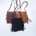 Lightweight suede effect shoulder bag with tassels