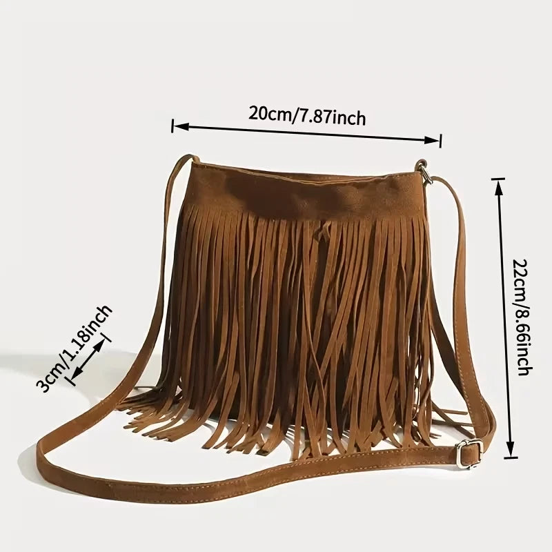 Lightweight suede effect shoulder bag with tassels