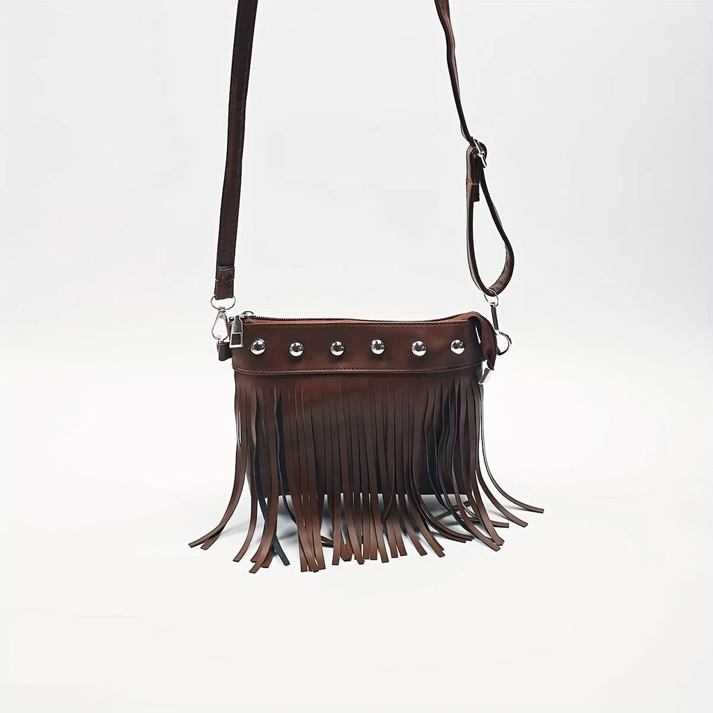 Studded shoulder bag with tassels - Black or Brown