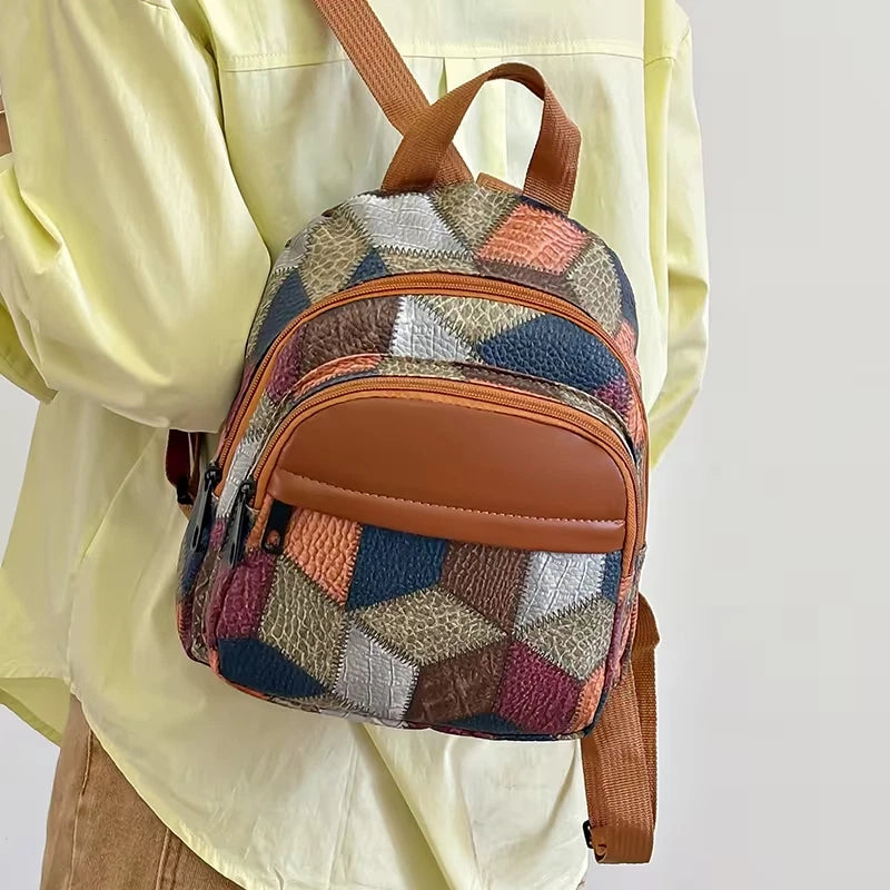 Diamond patchwork backpack / shoulder bag