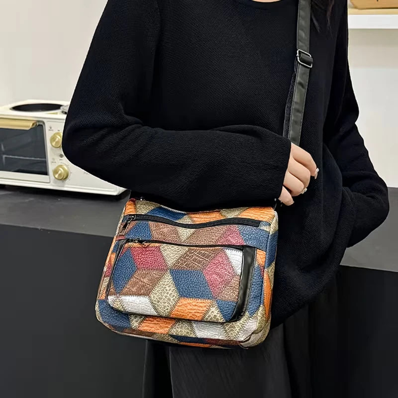 Diamond patchwork shoulder bag