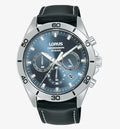 Lorus Fashion Sports Chronograph Date Grey/Blue Sunray Dial Black Leather strap RT341KX9