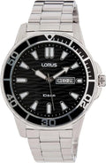 Lorus Mens Sports Day Date Black Dial Seigaiha-mon With Stainless Steel Bracelet RH355AX9