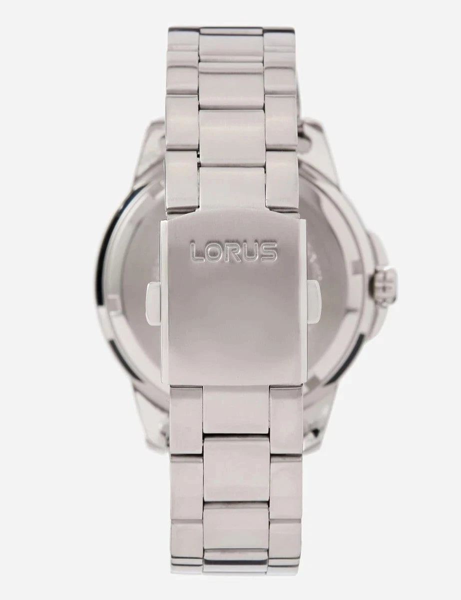 Lorus Mens Sports Day Date Black Dial Seigaiha-mon With Stainless Steel Bracelet RH355AX9