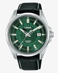 Lorus Mens Fashion Automatic Date 43mm Green Dial Black Leather strap Watch RU409AX9