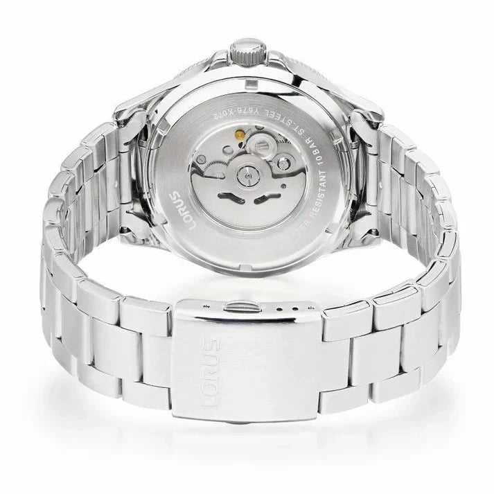 Lorus Mens Automatic Day Date Black Dial Stainless Steel Bracelet Watch RL459BX9