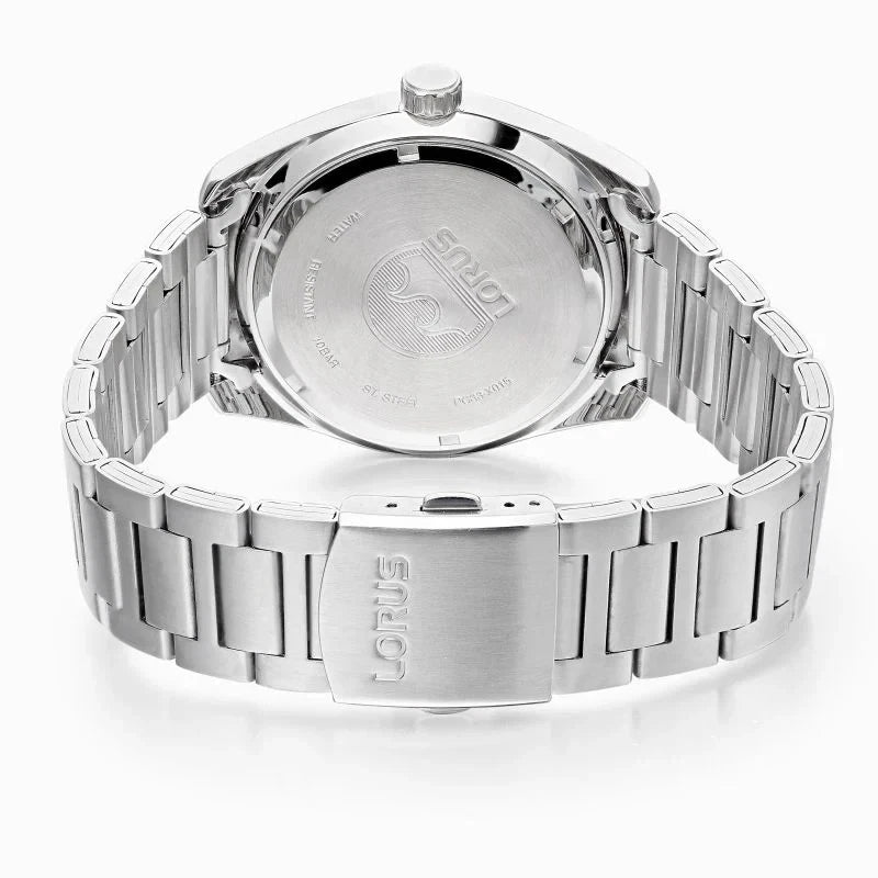 Lorus Mens Sports Diver Day/Date 42mm Light Blue Wave Dial Stainless Strap RH389AX9